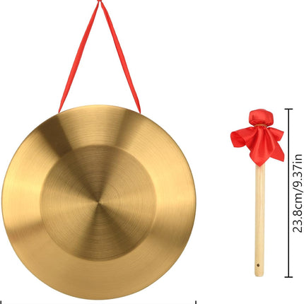 12.6 inch Gongs Instrument, Copper Gong with Beater and Red Hanging Ribbon for Celebration, Party, Festivals