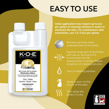 K.O.E. Apricot Odor Eliminator 16 oz for Strong Odor for Cages, Runs & More – Home & Kennel w/Safe, Non-Enzymatic Formula