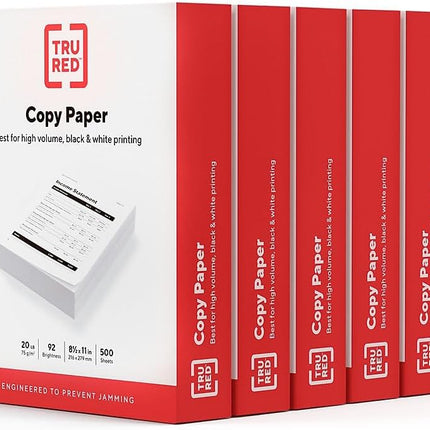 TRU RED 8.5x11 Copy Paper 20 lb. 92-Bright 5000 Sheets/Carton, For Office, School & Home
