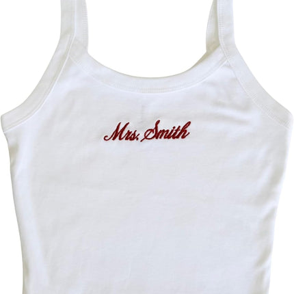 Embroidered Spaghetti Strap Tank Top, Mrs. Tank, Bride T-Shirt, Bridal Shower Gift, Engagement Gift, Bridal Tank Top White
