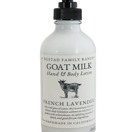 Goat Milk Lotion for Dry, Sensitive Skin – Natural Body Moisturizer for Face, Hands & Body – Hydrating Non-Greasy Cream, Unscented or Lavender – Handmade in USA (8oz, French Lavender)
