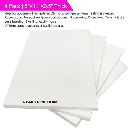 4 Pack Lipo Foam Pads Post Surgery 8"X11", Ab Board Foam Liposuction Recovery, Compression Foam Boards for Tummy, Arms, Thighs, Multi-Purpose Lipo Foam Sheets