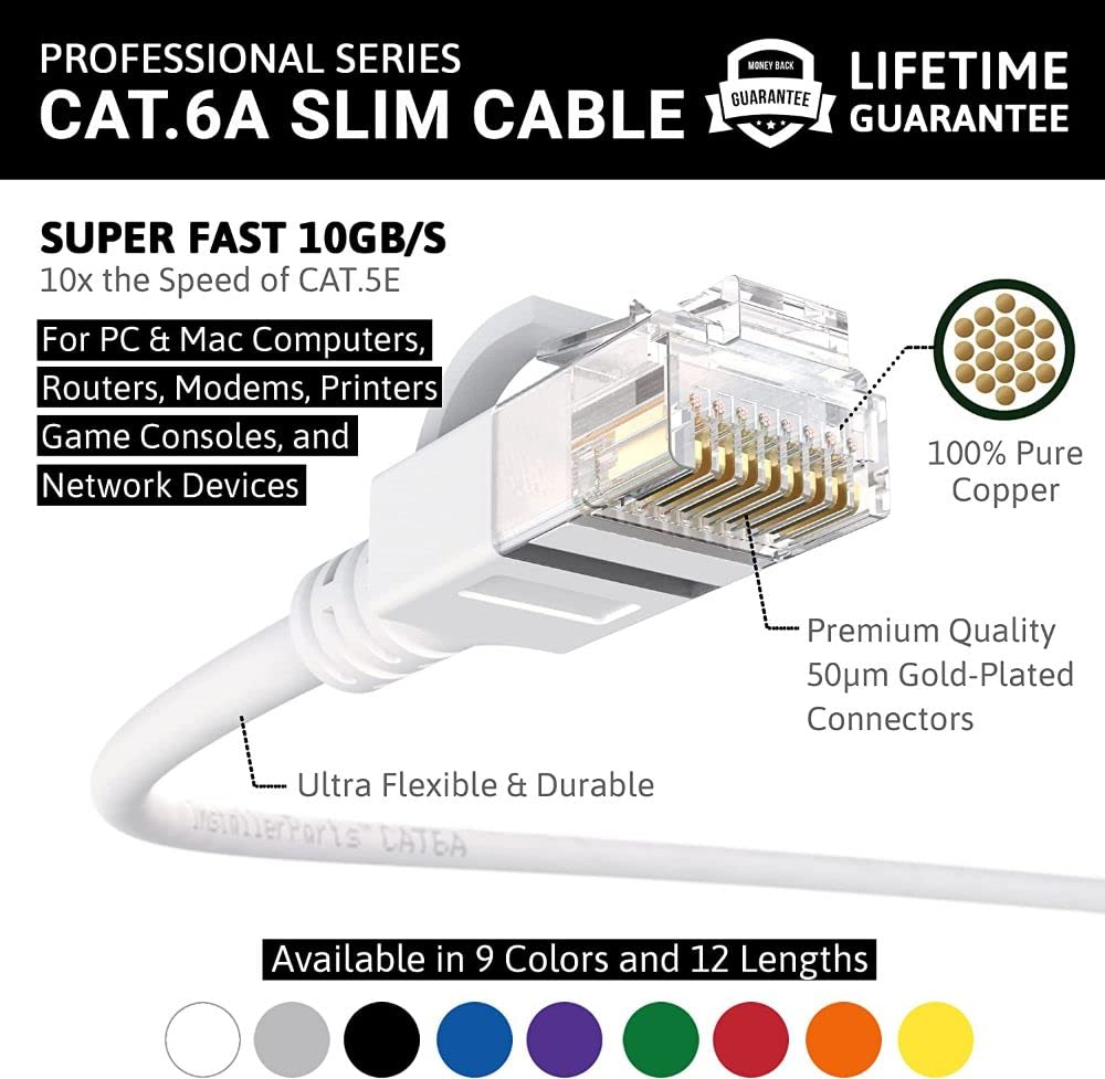 Ethernet Cable CAT6A Slim Cable UTP Booted 0.5 FT (10 Pack) - White - Professional Series  - photo 2