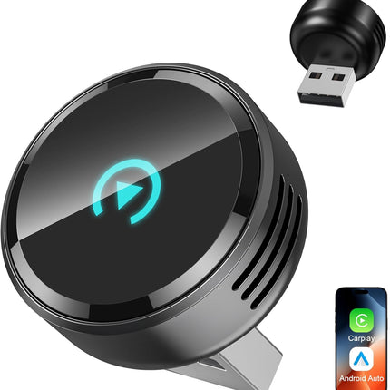 Ultra Mini Circular Wireless CarPlay & Android Auto Adapter, 3-5s Fast Auto Reconnect, Aluminum Alloy Vent Design, 2-in-1 CarPlay Wireless Adapter for iOS & Android with USB A/C Port