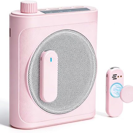 Voice Amplifier for Teachers with Dual Magnetic Wireless Lavalier Microphones & Noise Reduction - Bluetooth Portable Rechargeable Speaker for Classroom, Meetings, Yoga, Speeches (Pink)