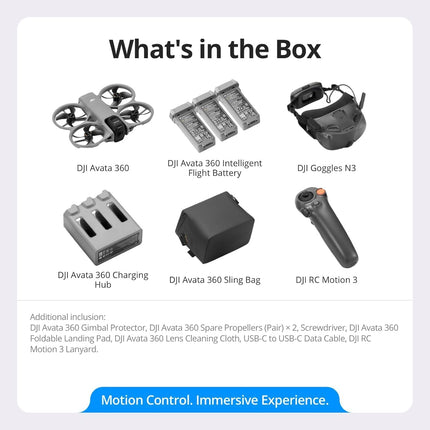 DJI Avata 360 Motion Fly More Combo, 360° Drone With 1-Inch 8K 360° Imaging, 360° Camera Drone With Propeller Guard. Includes Goggles N3 and RC Motion 3 for Intuitive Motion Control 1 year NYC Care Plan and more