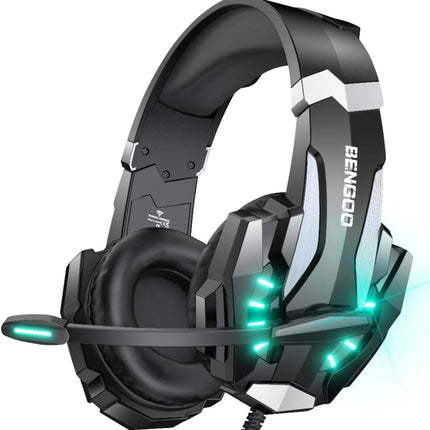 BENGOO G9000 Stereo Gaming Headset for PS4 PC Xbox One PS5 Controller, Noise Cancelling Over Ear Headphones with Mic, LED Light, Bass Surround, Soft Memory Earmuffs for Laptop Mac - Black