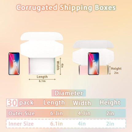 6x4x2 Small Shipping Boxes for Small Business, 30 Pack Color Cardboard Boxes for Shipping Packing Mailing
