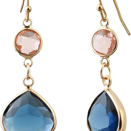 Sapphire Blue Dangle Earrings Blue Topaz Gold Handmade Aquamarine Drop Earrings for Women - Blue & Pink