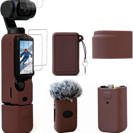 Case for DJI Osmo Pocket 3/Xtra Muse Camera, Soft Silicone Protective Case, Anti-Scratch, Slim Fit Skin with mic Cover and Screen Protector Accessories for Osmo Pocket 3/Xtra Muse (Brown)