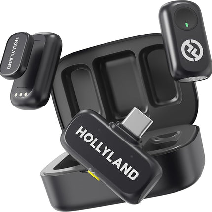 Hollyland Lark A1 Wireless Microphone for iPhone 17/16/15 & Android, 48kHz/24-bit, 3-Level Intelligent Noise Cancel, Mini Mic for YouTube, Podcast, Vlogging (Black, 2TX + USB-C RX + Charging Case)