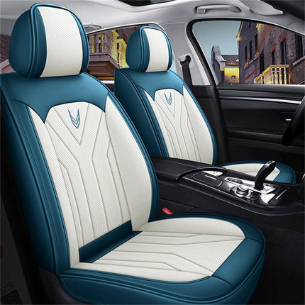 Upgraded Leather 5 Seats Car Seat Covers for Honda Civic 2022 Vehicles Front&Rear Seat Protector Anti-Slip Durable Leather Seat Cushion White Blue