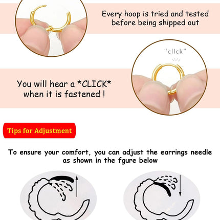 Small Hoop Earrings for Women Men,316L Surgical Steel Hinge Huggie Hoop Earrings fit Cartilage Helix Tragus Sung Conch 1st Lobe Hole Earlobe Lightweight Hypoallergenic Earrings