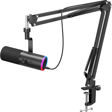 TONOR Dynamic Gaming Microphone, XLR/USB Mic Streaming, AI Noise Cancellation, Controlable RGB, Tap Mute, 3.5mm Headphone Jack, Volume Control, Microfono with Boom Arm, Black, TD510 AIR S H+