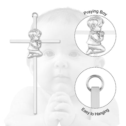 Baby Wall Cross Baptism Gifts for Boys, 7-inch Silver Blessing Boy Baptism Crosses for First Holy Communion Christening and Dedication Baptismal Gifts from Godparents