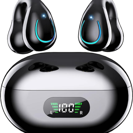 Paekole Ultra Open Ear Earbuds – Clip On Bone Conduction Headphones, Super Comfort Ear Buds for All Day Wearing, Lightweight Bluetooth Earbuds with Digital Charging Case Fit Running Workout