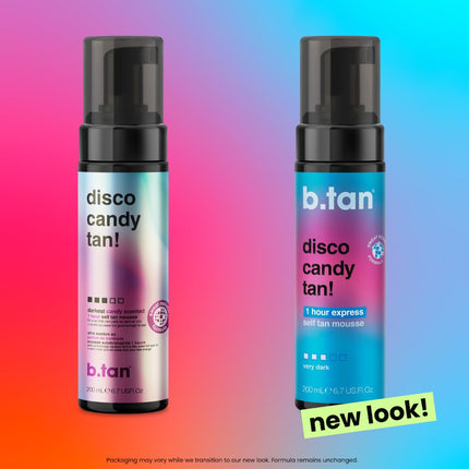 b.tan Dark Self Tanner Mousse | Disco Candy Tan - Best, 1 Hour Express Sunless Tanning Foam, Candy-Scented, Sweat-Proof & Transfer Resistant, No Fake Tan Smell, Vegan, Cruelty Free, 6.7 Fl Oz