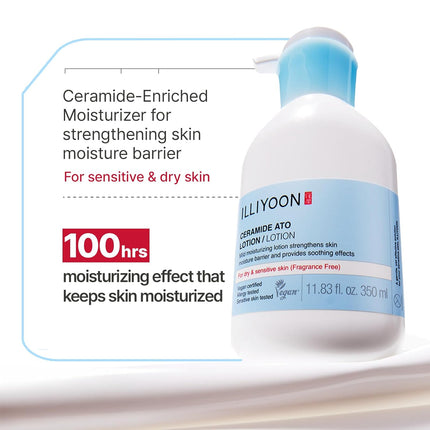 Illiyoon Ceramide Ato Lotion | Lightweight Moisturizer for Dry & Sensitive Skin, Barrier Repair for Face and Body, Mild for Babies, Vegan Certified, Korean Skincare, 2.29 fl.oz.