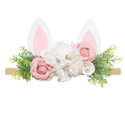 Baby Girls Flower Headband Easter Bunny Ears Nylon Hairband Cute Floral Rabbit Fairy Hair Accessories for Newborn Infant Toddler Kid