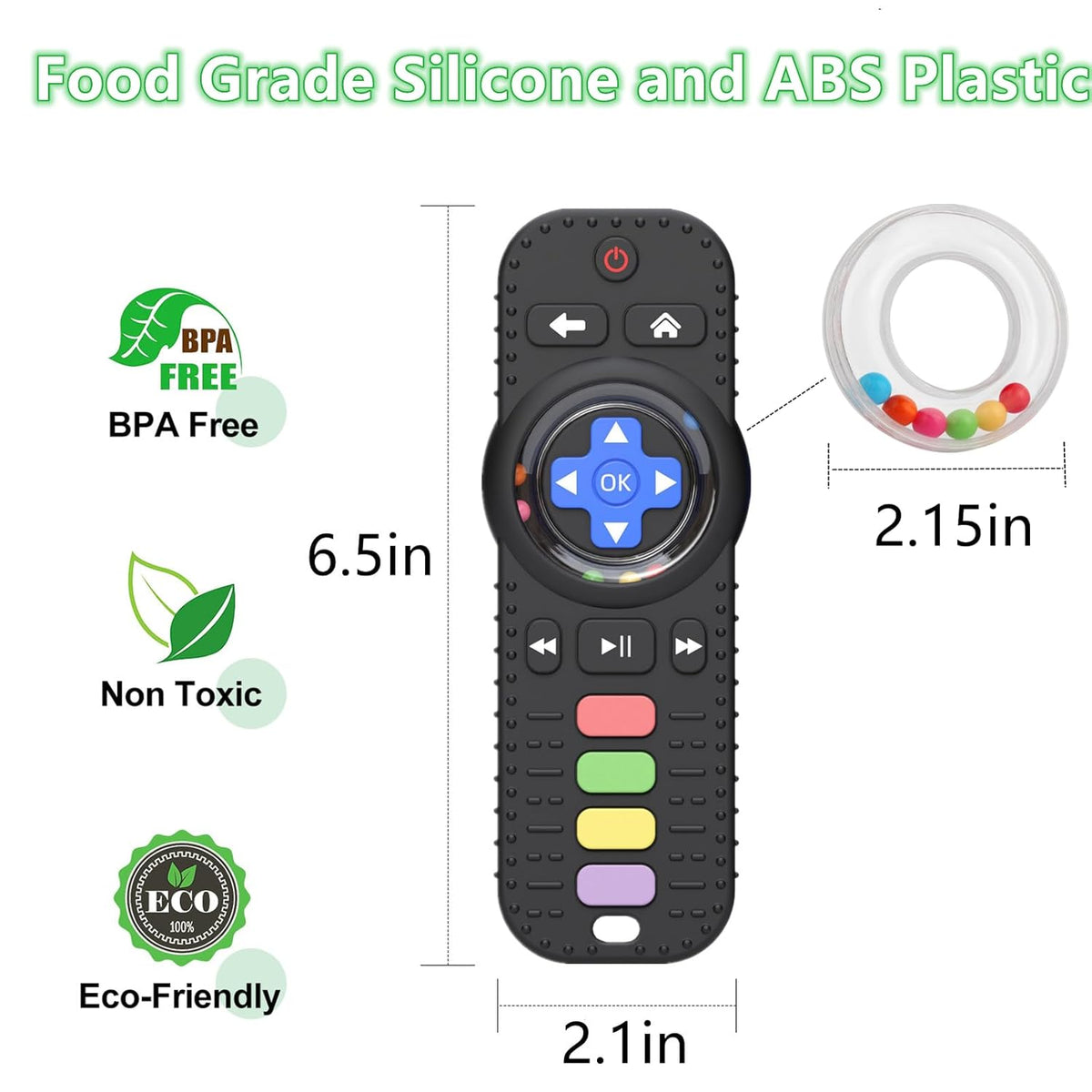 Black Silicone Baby Teether Remote Control Rattle Toy - photo 4
