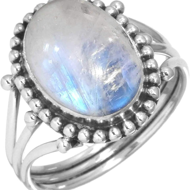 925 Sterling Oval Ring with Lapis, Moonstone, Pearl & Crystal