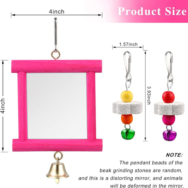 2 Pieces Chicken Mirror Toys Hanging Swing Mirror with Bell Wooden Pecking Toy and 4 Pieces Beak - photo 2