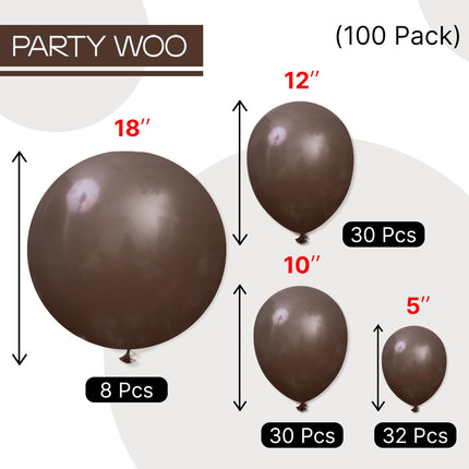 Dark Brown Balloons 100pcs Boho Coffee Neutral Different Sizes