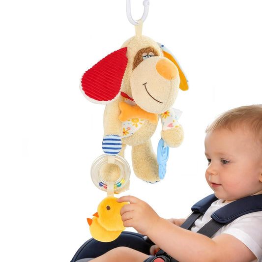 Baby Car Seat Toys for Roadtrip, Hanging Sensory Toys 0 6 12 Months with Teether, Crinkle Paper, Rattles & Squeaker