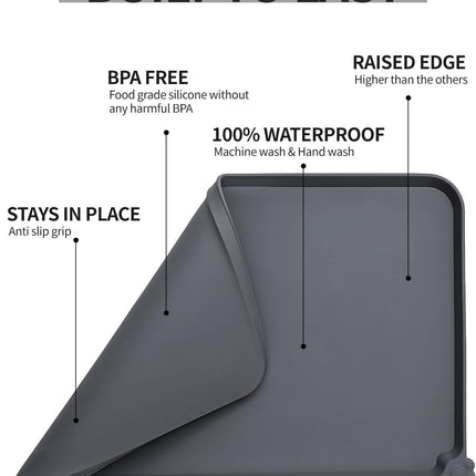 Reopet Waterproof Pet Feeding Mat with High Raised Edges, Heavier and Thicker Placemats for Cat Dog Water Bowl with BPA Free, Dogs Cats Food Mats for Messy Drinkers to Prevent Spill and Protect Floors