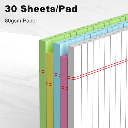 5pcs Small Note Pads 5x8 Notebook College Ruled Legal Pads Color Notepads 5 Pack Study Back Writing Pads 5 x 8 Perforated Narrow Ruled Pads of Paper for School & Office Supplies 30 Sheets/Pack