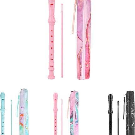 Hennaja Recorder Instrument for Beginner Adults,8-Hole Soprano Descant Recorder Music Flute with Cleaning Rod & Case Bag For Home Entertainment(2-Pink Splash-ink)