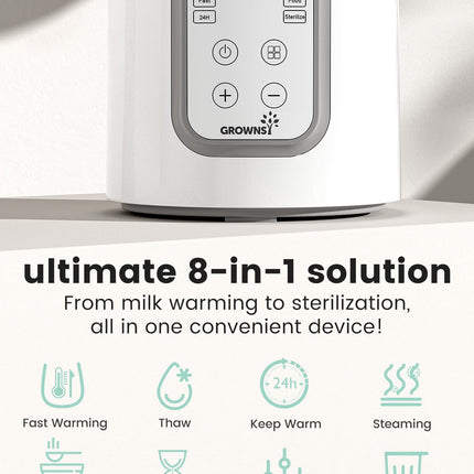 Bottle Warmer, Grownsy 8-in-1 Fast Baby Bottle Warmer with Timer, Safe for Breastmilk Nutrients, Accurate Temperature Control, with Defrost, Sterili-zing, Keep Warm, Heats Baby Food & Bottles