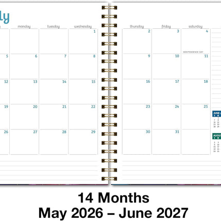 HARDCOVER Academic Year 2026-2027 Planner: 14 Months (May 2026 Through June 2027) 8.5"x 11" Daily Weekly Monthly Planner Yearly Agenda. Bookmark, Pocket Folder and Sticky Note Set (Pink Purple Marble)