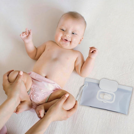 Baby Wipes Holder 2 Pack, Wipes Container & Wet Wipes Dispenser, Travel Wipes Case Reusable Wipes Pouch, Portable Wipe Holder for Diaper Bag, Blue & Beige