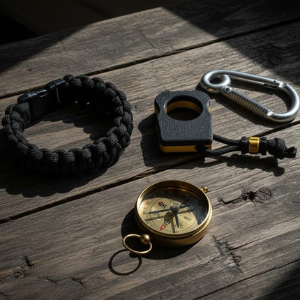 EDC Knuckle Tactical Keychain | Black with Metalic Silk Accent 3D Printed with Paracord Lanyard and Matching Bead