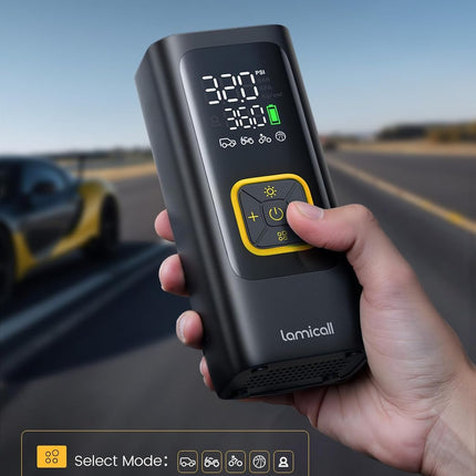 Car Tire Inflator Portable Air Compressor - Lamicall [4X Faster][150 PSI] Bike Air Pump, Rechargeable Battery, Pressure Gauge Display, LED Light, Automatic Car Cordless Pump for Motorcycle, Bike, Ball