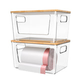 Soporte para bolsas de basura, 2 unidades, con tapa de bambú y dispensador apilable