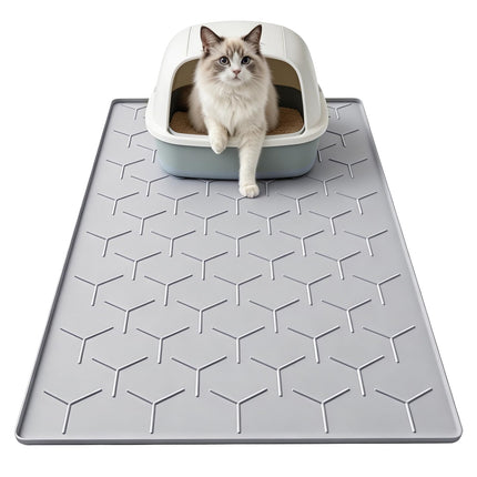 Silicone Cat Litter Mat 34×22 inch, Easy to Clean, Gray