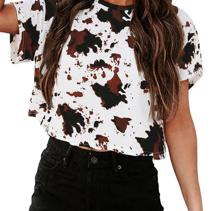 Camisetas cortas de manga corta para mujer, cuello redondo, top básico de verano