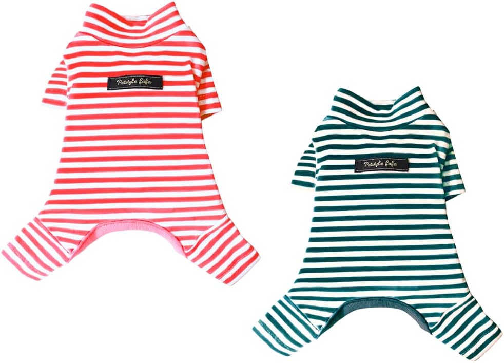 Soft Cotton Striped Dog Pajamas for Small Dogs, Cats, and Puppies, 2-Pack