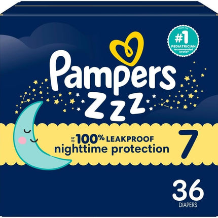 Pampers ZZZ Overnight Diapers, Size 7 (41+ lbs), 36 Count, Nighttime Protection Disposable Baby Diaper, Night Time Leak and Skin Protection