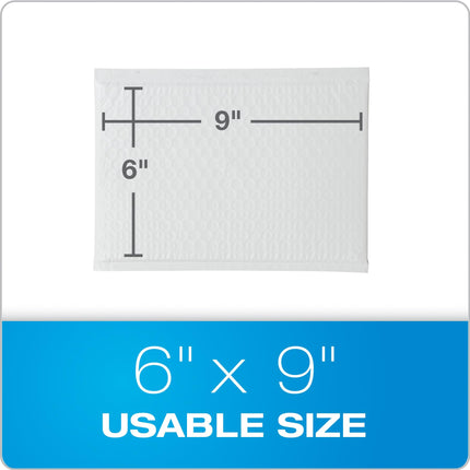 Bubble Mailers, 6 x 9 Inch, White Poly Mailers, Padded Envelopes, Shipping Envelopes, Water Resistant, Self Seal, 50 Per Box (QUA85856), Plastic