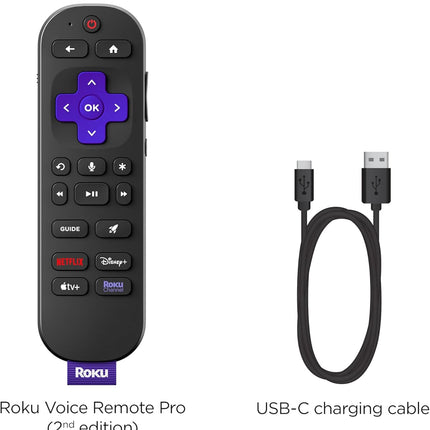 Roku Voice Remote Pro (2nd Ed.) | Rechargeable TV Remote Control with Hands-free Voice Controls, Backlit Buttons, & Lost Remote Finder - Replacement Remote Compatible with All Roku TV, Players & Audio
