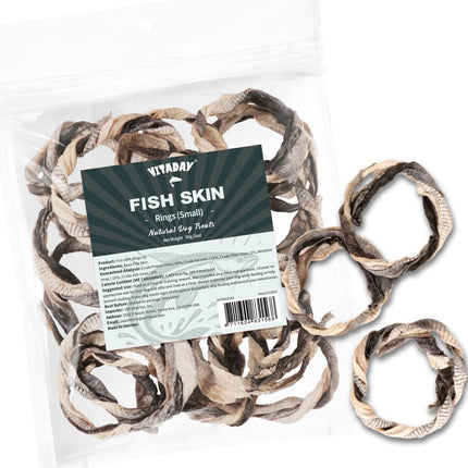 VITADAY Dog Jerky, 100% Fish Skin Dog Treats, Tough Grain-Free Rawhide Alternative, Natural Dog Jerky Treats for, Rich in Collagen & Omega-3, Low Fat, Hypoallergenic, 3 oz Pack, Ring (S)