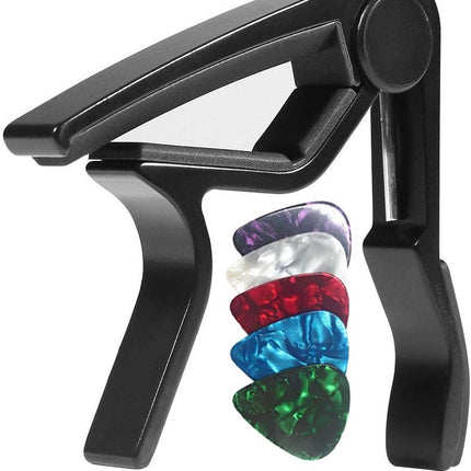 WINGO Guitar Capo for Acoustic and Electric Guitars with 5 Picks for Free, Black.