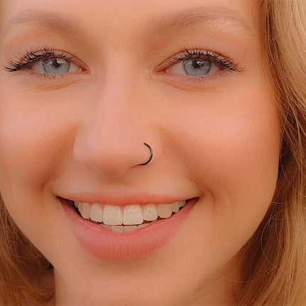 Fake Nose Ring - Tiny Thin 24 Gauge Faux Nose Piercing For Women - 925 Sterling Silver Clip On Nose Hoops Jewelry - Comfortable Smooth Fake Nose Rings - No Piercing Needed - Gift Ready