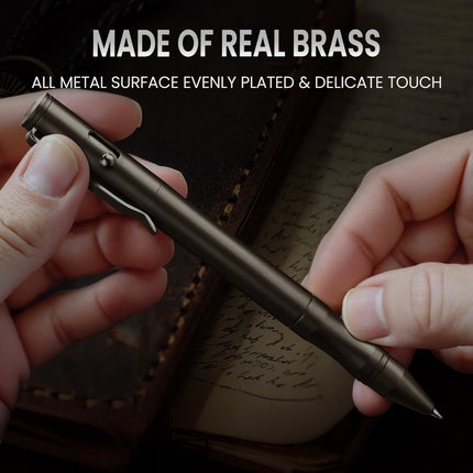 Origin-Joy Brass Bolt Action Pen Set, Heavy Duty EDC Copper Metal Tactile Turn Pen With Gel Ink Refills (Black & Gunmetal Gray)