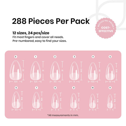 Soft Gel Nail Tips Short Almond 288pcs in 12 Sizes Etch-X
