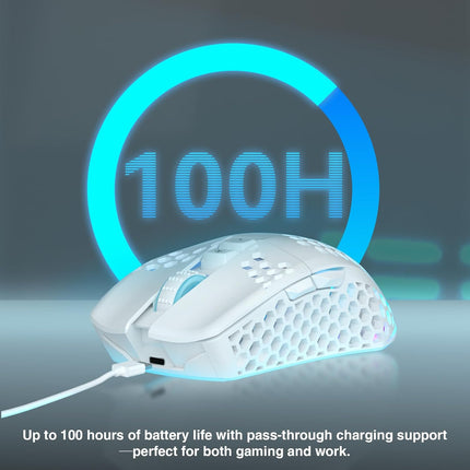 White Wireless Gaming Mouse,Tri-Modes BT5.1/Type-C Wired/2.4G Wireless Mouse with 2 Side Buttons, Programmable Macro Gamer Mouse with RGB Light for Laptop/PC/Mac