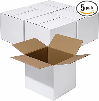 4x4x4 Inch White Shipping Boxes, 5-Pack Small Corrugated Mailers